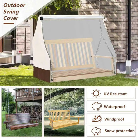 Waterproof 57 Inch Porch Swing Cover For All Weather Use Heavy Duty 600D Oxford Outdoor Swing Shield with roll up panel.