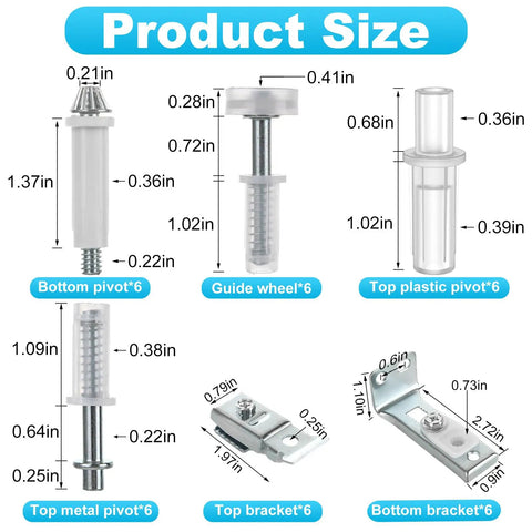 Bifold Door Hardware Repair Kit 6 Pack For Bi-Fold Sliding Closet Doors Includes Top And Bottom Brackets Pivots Guide Wheel Replacement Parts For 7/8 To 1 Inch Track Up To 50 Lbs