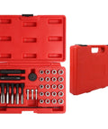 33 Piece Glow Plug Thread Repair Kit For Diesel Cylinder Heads With Tap Insert Driver And Guide Pins To Knock Out Stripped 8mm 10mm 12mm Threads For A Straight Shot Heavy Duty Fix in a red hard case.
