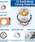 22-tooth chain disc for 15 Piece Pro Grade Wood Carving Kit For Angle Grinders 4 Inch To 4.5 Inch Includes Flat Curved Inclined And Parallel Carving Discs, 22 Tooth Chain Disc With Seven Eighths Inch Arbor, Rotary Burr Rasps And Carving Files
