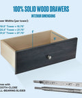 Straight Up Game Changing Modular Closet Organizer With Two Drawers And Extra Shelf For Hanging Short Garments And Folded Fits In Heavy Duty Grey Frame That Slays Small Living Spaces - Solid wood drawer with dimensions and ball-bearing slides.