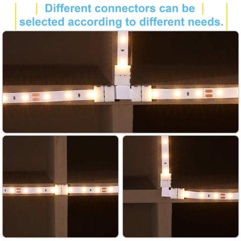 40 Pieces 8mm 2 Pin LED Strip Connectors Set With L Shape T Shape Gapless Solderless Adapters For 3528 2835 RGB LED Strips DIY Friendly Easy Plug And Play Extension installed