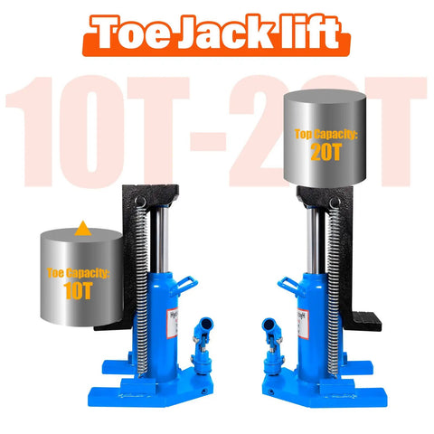 Premium Hydraulic Toe Jack Lift 20 Ton 44000 Lbs Heavy Duty Steel Auto Tool with 10T and 20T capacities for garage use.