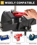 Heavy Duty Nylon Vise Jaw Pads With Rock Solid Magnets For No Slip Bench Vice Protection Soft Grip Cover Fits Any Steel Workbench Vise Garage Grade Black on a bench vise with red grips.
