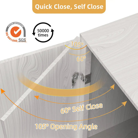 Four Pack One And Three Eighths Inch Overlay Regular Cabinet Hinges with self-closing feature and 105-degree open angle.