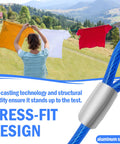 Woman hanging clothes on line using 4ft Steel Security Cable with Loops; close-up of aluminum sleeve connection.