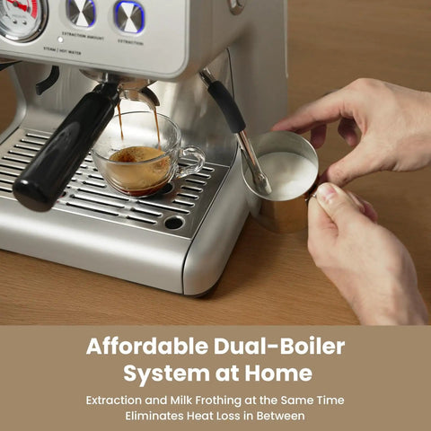Dual Boiler Espresso Machine With Built In Grinder For Home Baristas, 58mm Commercial Portafilter, Powerful Steam Wand