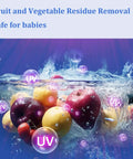 Fruit and Vegetable Residue Removal using UV bubbles in water for safe cleaning, emphasizing hygiene for babies.