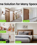 4 In 1 Smart Fingerprint Door Lock showing various installation locations including hotel room, apartment, baby room, garage, and bedroom.