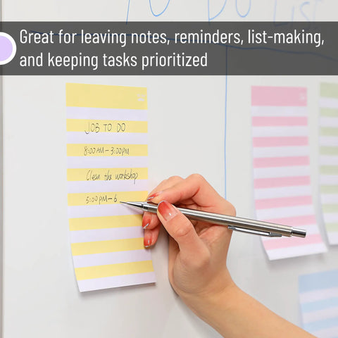 Person writing on Lined Sticky Notes 4x6 Inch, 6 Pads With 45 Sheets Each, horizontal lines for neat writing, office use