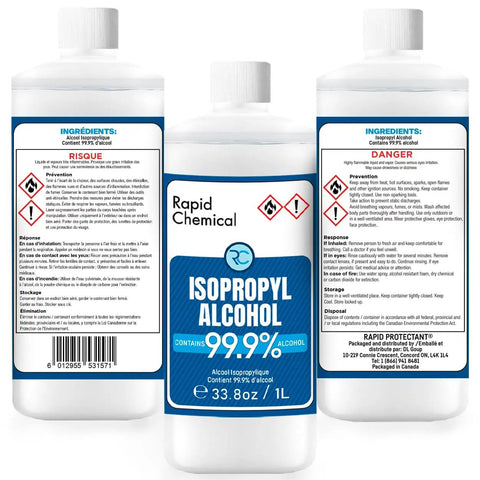 99 Percent Isopropyl Alcohol USP Grade IPA Cleaner And Sanitizer, 4 Pack Of 33.0 Fl Oz Bottles, About 1 Gallon Total, Fast Evaporation, Go To Multipurpose Disinfectant For Home, Lab, Electronics, Auto, 3 bottles showing 99.9% labels