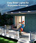 Eight Pack White Solar Powered Gutter Lights Outdoor Decorative Waterproof LED Fence Lamps on deck for evening lighting
