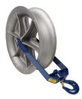 Heavy Duty 12 Inch Hook Type Sheaves With Welded Steel Frame And Self Lubricated Bearings For Eight Thousand Pound Cable Pulling Capacity And Rugged Construction For Tough Jobsites, shown from side angle.