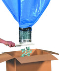 Heavy Duty 15 Cubic Feet Loose Fill Dispenser For Styrofoam Peanuts And Bulk Shipping Supplies pouring peanuts into a box.