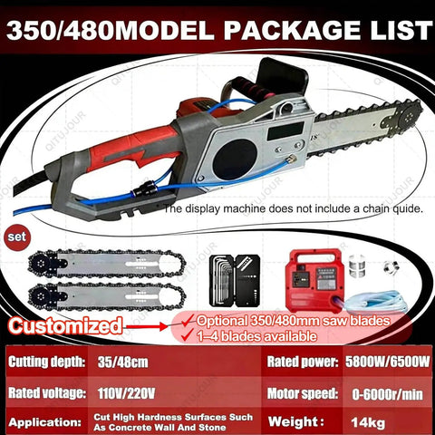 Beast Mode Concrete Chainsaw For Walls And Surfaces Handheld Cutter 5800W 6500W with accessories displayed