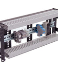 4U Rackmount Low Profile DIN Rail Panel, 3.78 Inch Depth, Heavy Duty 14 Gauge Steel, shown in a 19 Inch rack with components