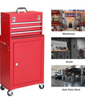 Red Large Tool Chest With Three Drawers For Garage Or Workshop Heavy Duty Cold Rolled Steel Cabinet With Corrosion Resistant Powder Finish