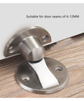 Solid Green Bronze Magnetic Door Stopper Wall Or Floor Mounted Catch For Homes Offices Keeps Doors From Slamming Smoothly And Quietly Every Time You Walk Through close-up of door stopper installation on wood surface.