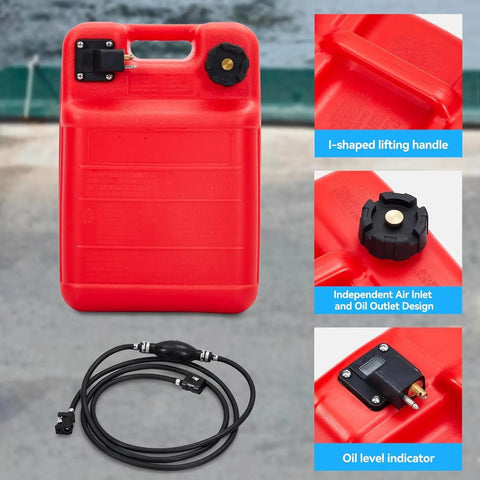 Portable 6 Gallon 24L Marine Fuel Tank With 9.8 Foot Hose Level Gauge And L Shaped Handle Easy To Carry Dual Venting Cap System