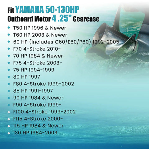 Aluminum Outboard Propeller Set For 50 To 130HP Boats With 15 Spline Right Hand 3 Blade in water next to size chart