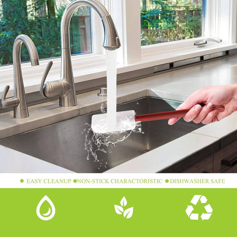 Washing a 3 Pack Heat Resistant Silicone Spatula 9.5 Inch Nonstick Safe BPA Free Pro Grade in a kitchen sink