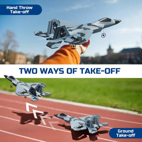 F22 Fighter Inspired RC Plane for Beginners and Kids Ready to Fly Two Channel Two Point Four GHz Hand and Ground Take-off