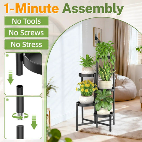 Premium 5 Tier Metal Corner Plant Stand For Indoor Outdoor Use, Adjustable Space Saving Corner Shelf, Quick Tool Free Assembly, Modern Black Finish To Level Up Your Greenery Vibes Now