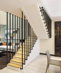 Interior Wrought Iron Stair Handrails With Rust Resistant Nano Coating And Secure Safety Grab Bars For Modern Duplex Homes Solid Square Pipe Balusters in a stylish staircase.