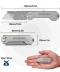 WORKPRO 2-pack EDC folding utility knives with quick-open axis lock, belt clip, includes 10 blades
