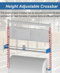 Height adjustable crossbar on a Solid Commercial Packaging Dispenser With Cut Blade And Brake Wheels for easy use.