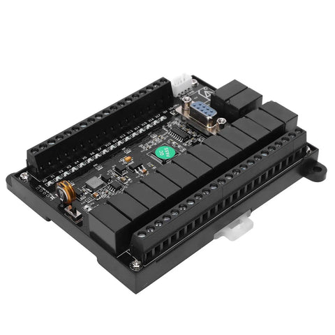 Pro Grade PLC Control Board With Programmable Logic And Delay Relay Module Analog Output For FX1N Series Compatible Industrial Automation Controller Built For Tough Environments Y0 10K Pulse High Speed Input C235 C251 Anti Interference Design DC 10 28V, black rectangular board with connectors and components