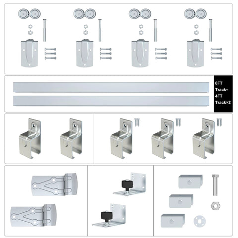 8 Ft Heavy Duty Galvanized Steel Exterior Sliding Barn Door Hardware Kit with Anti Corrosion Finish and 450 lb Capacity components