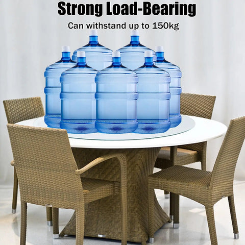 Built Tough Tempered Glass Lazy Susan Turntable For Dining Table Round 47 Inch Tabletop with water bottles load test.