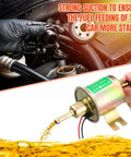 Two Pack 12V Low Pressure Inline Fuel Pump Kit 4 To 7 PSI in use showing fuel pouring into engine