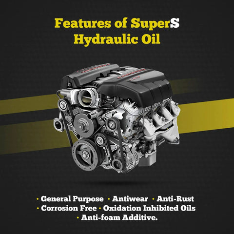 Beefed-Up Anti-Wear AW32 Hydraulic Oil For Log And Wood Splitters, Gearbox And Compressor Systems, 1 Gallon with engine illustration