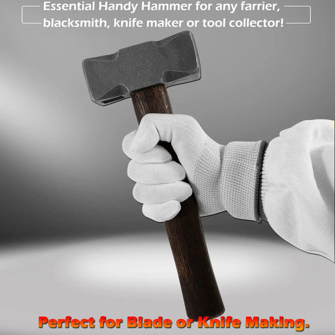 Gloved hand holding 2.2Lb Double Faced Forging Square Hammer For Farrier Bladesmithing And Blacksmithing A Must Have Tool