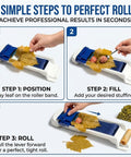 3-step process using Lumpia Roller Machine For Fast Even Rolling And Easy DIY Lumpia Maker For Quick No-Fuss Uniform Spring Rolls.