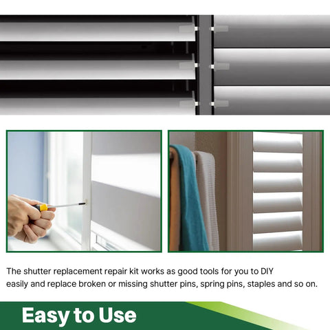 Handy Dandy Honey Do Hero Window Fix Kit With 50 Spring Loaded Shutter Pins And 80 Silver Tilt Rod Louvers Staples for easy window repairs.