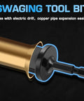 Close-up of swaging tool bit from HVAC Copper Tube Expander Set For Pros And DIYers, 7 Piece Repair Kit With 5 In 1 Swaging Tool