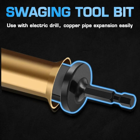 Close-up of swaging tool bit from HVAC Copper Tube Expander Set For Pros And DIYers, 7 Piece Repair Kit With 5 In 1 Swaging Tool