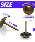 Top Shelf Heavy Duty Upholstery Tacks For Sofa And Furniture 400 Piece Pack Slick Brass Finish 7 16 Inch Heads showing size dimensions.