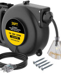 Go-To Retractable Extension Cord Reel With Light Indicator, 25 Ft Long, 14 Gauge Wire, Wall Mounted, Triple Outlet Power Cord