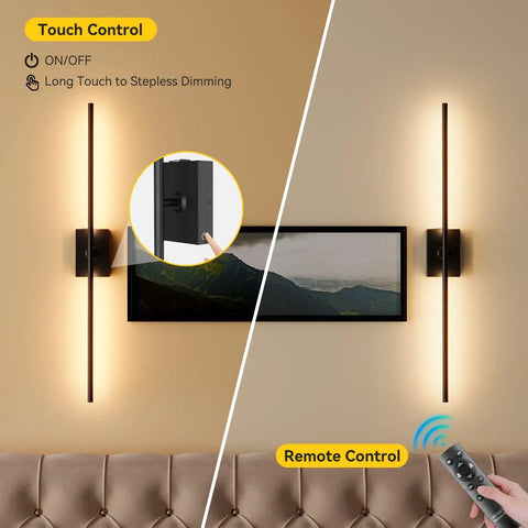Heavy Duty Battery Operated Wall Sconces Set Of Two With Remote Control And 10000 Mah Rechargeable Battery Pack displayed with touch and remote controls.