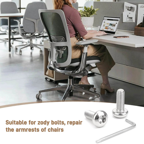 Armrest Screws For Zody Office Chair Replacement Hardware M6 16mm Size Pair shown with chair in office setup