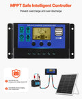 20W 12V Solar Panel Battery Charger With Intelligent MPPT Controller, digital display and USB ports, IP67 waterproof