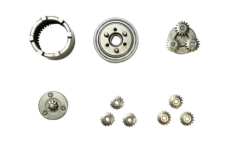 Disassembled view of 6-22V 200W DC Planet Gear Motor High Torque 90kgcm Beefy Metal Geared Motor components and gears