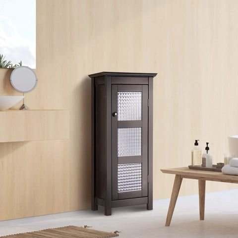 Chesterfield Freestanding Floor Cabinet With Waffle Glass Panel in espresso finish, engineered wood, in bathroom setting