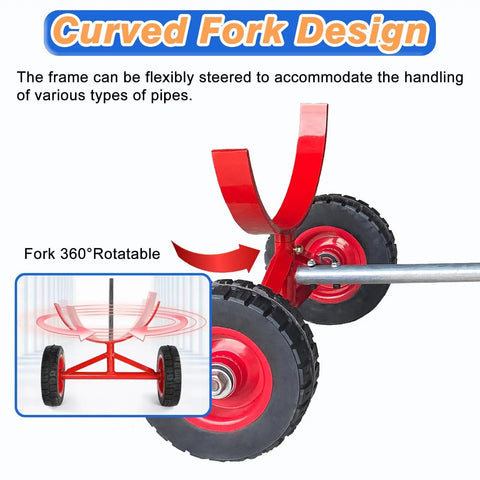 Heavy Duty Pipe Dolly Cart All Terrain Steel Pipe Transport For Construction Sites Warehouses And Workshops Tough As Nails Pipe Handling Equipment Easily Moves Round And Square Pipes And Profiles, curved fork view