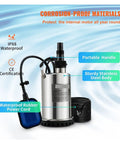 Submersible Sump Pump For Sewage And Clean Water 1300W Tough As Nails with portable handle and waterproof rubber power cord.