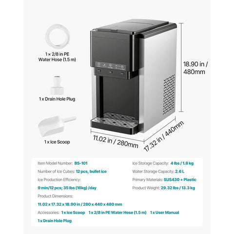Effortless Countertop Water Dispenser And Rapid Ice Maker Cranking Out 35 Pounds Daily With Fresh Ice Cubes and Crushed Cut for Cold Water On Tap in sleek design.